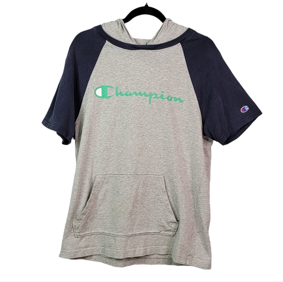 Champion Vintage Y2k Short Sleeve Hooded Shirt 100% Cotton Men's M - Picture 1 of 16